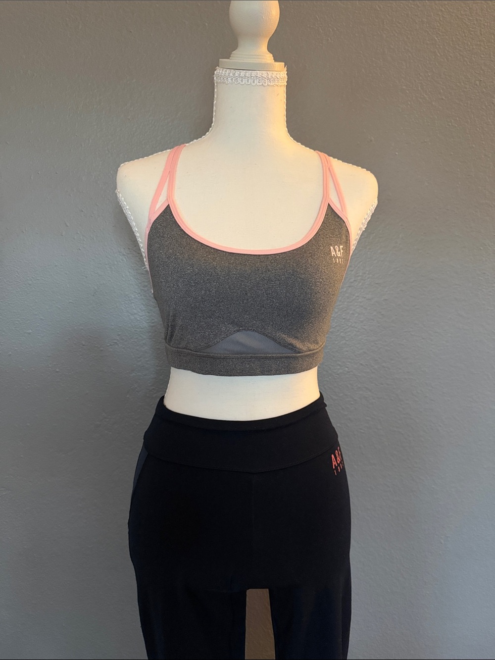 Abercrombie & Fitch Gray Sports Bra with Pink Straps